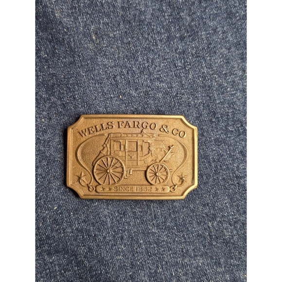 Wells Fargo 1973 Vintage Commemorative Brass Buckle - Oblong